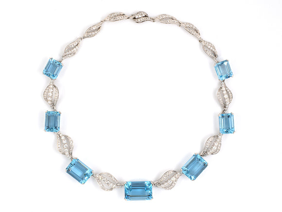 43023 - Circa 1960 Gold Aqua Diamond Necklace
