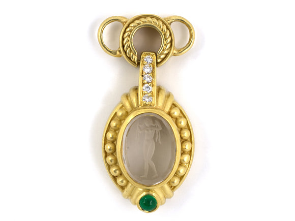 43119 - Circa 1994 Judith Ripka Gold Diamond Emerald Crystal Necklace Ornament