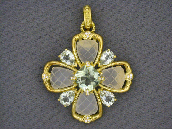 43138 - Judith Ripka Gold Diamond Rock Crystal Quartz Flower Pin Pendant