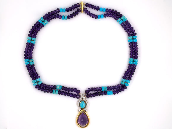 43240 - Turquoise Amethyst Necklace With Gold Diamond Pendant