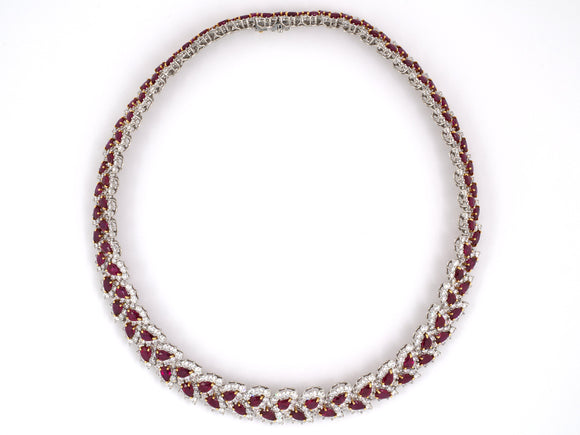 43316 - Circa 2002 Tiffany Platinum Gold Diamond Ruby Necklace