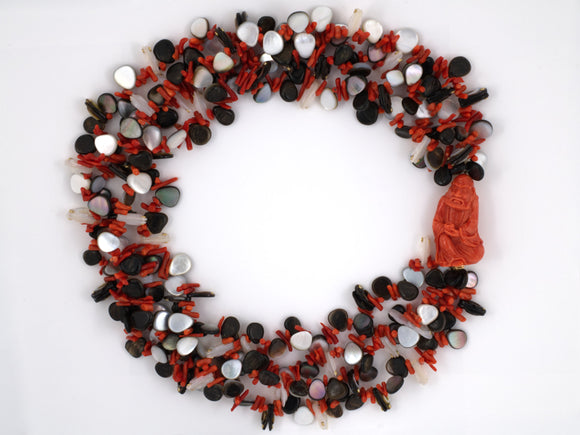 43384 - Gold Diamond Mother Of Pearl Coral Necklace