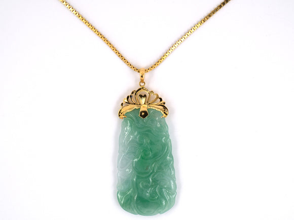 43419 - SOLD - Gold GIA Jadeite Drop Pendant Necklace