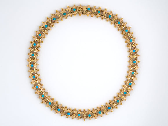 43503 - Circa 1950 Gold Turquoise Necklace