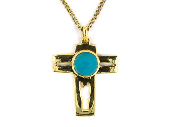 43561 - Gold Turquoise Cross Pendant Necklace
