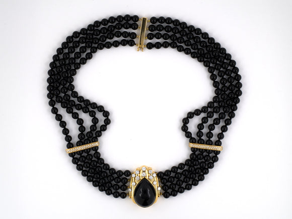 43563 - Gold Diamond Onyx Bead Necklace