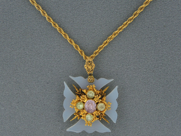 43635 - SOLD - Georgian Etruscan Revival Circa 1830 Gold Topaz Chalcedony Cross Pendant