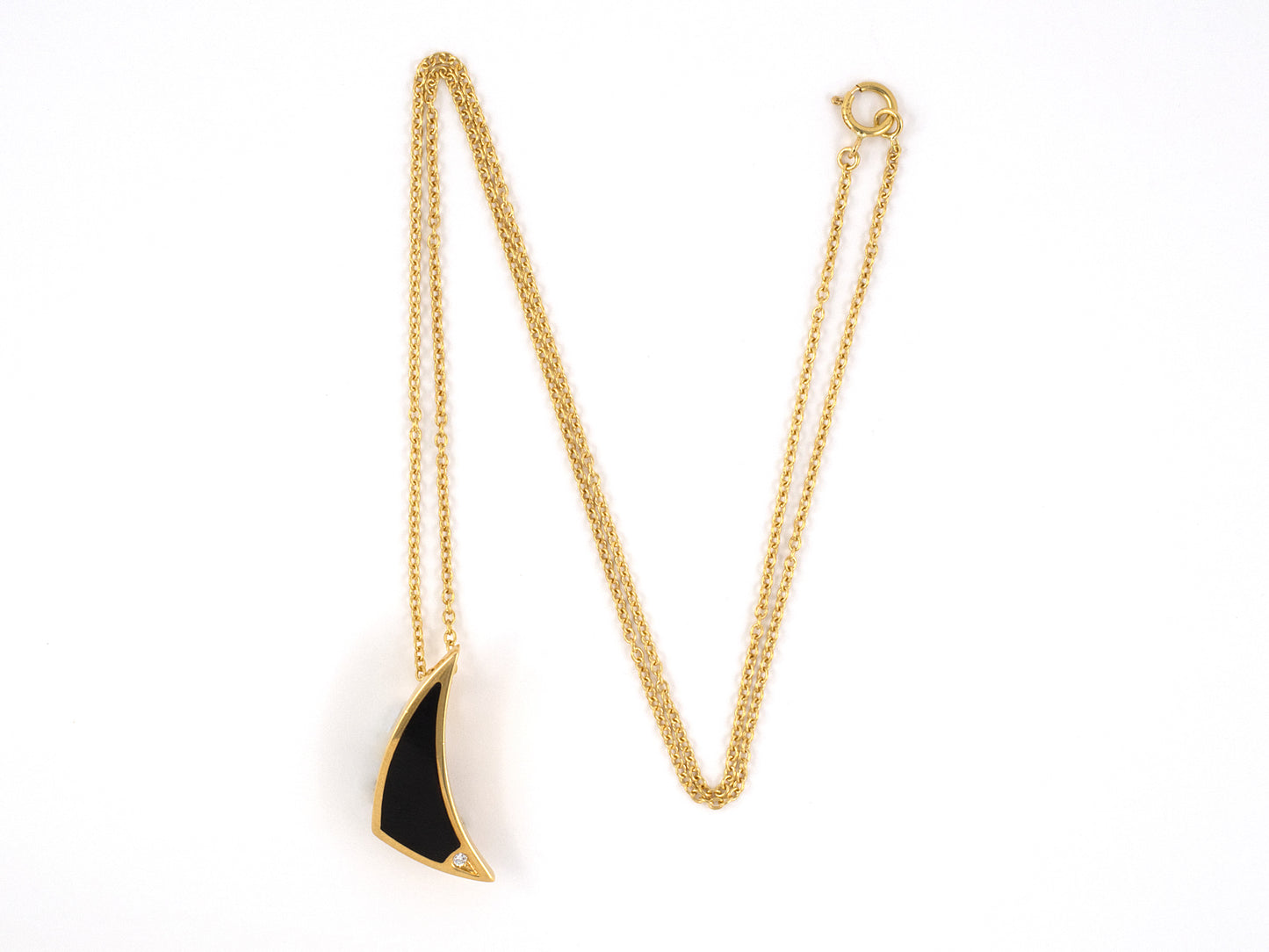 43646 - SOLD - Circa 1960s Gold Diamond Enamel Triangle Pendant Necklace