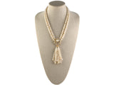 43656 - Circa 1960s Platinum Gold Diamond Graduated Akoya South Sea Pearl Rondel Tassels Necklace