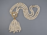 43656 - Circa 1960s Platinum Gold Diamond Graduated Akoya South Sea Pearl Rondel Tassels Necklace