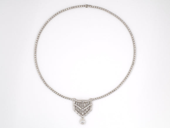 43697 - Art Deco Platinum GIA Diamond Pear Shape Drop Necklace