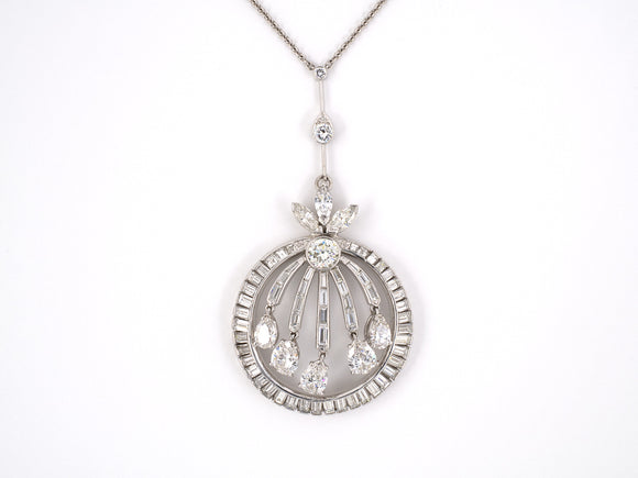 43702 - Circa 1950s Platinum Diamond Pear Drop Dangle Pendant Necklace