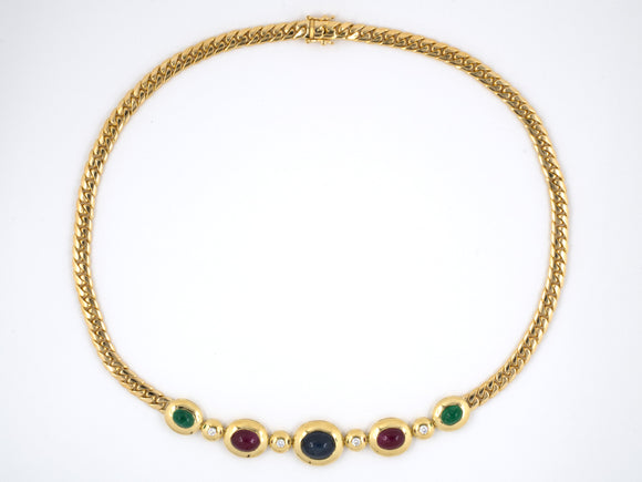 43726 - Gold Sapphire Ruby Emerald Diamond Necklace