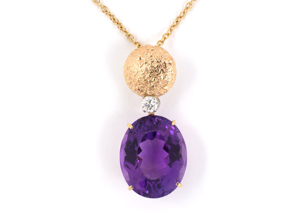 43796 - Gold Platinum Amethyst Diamond Drop Pendant Necklace