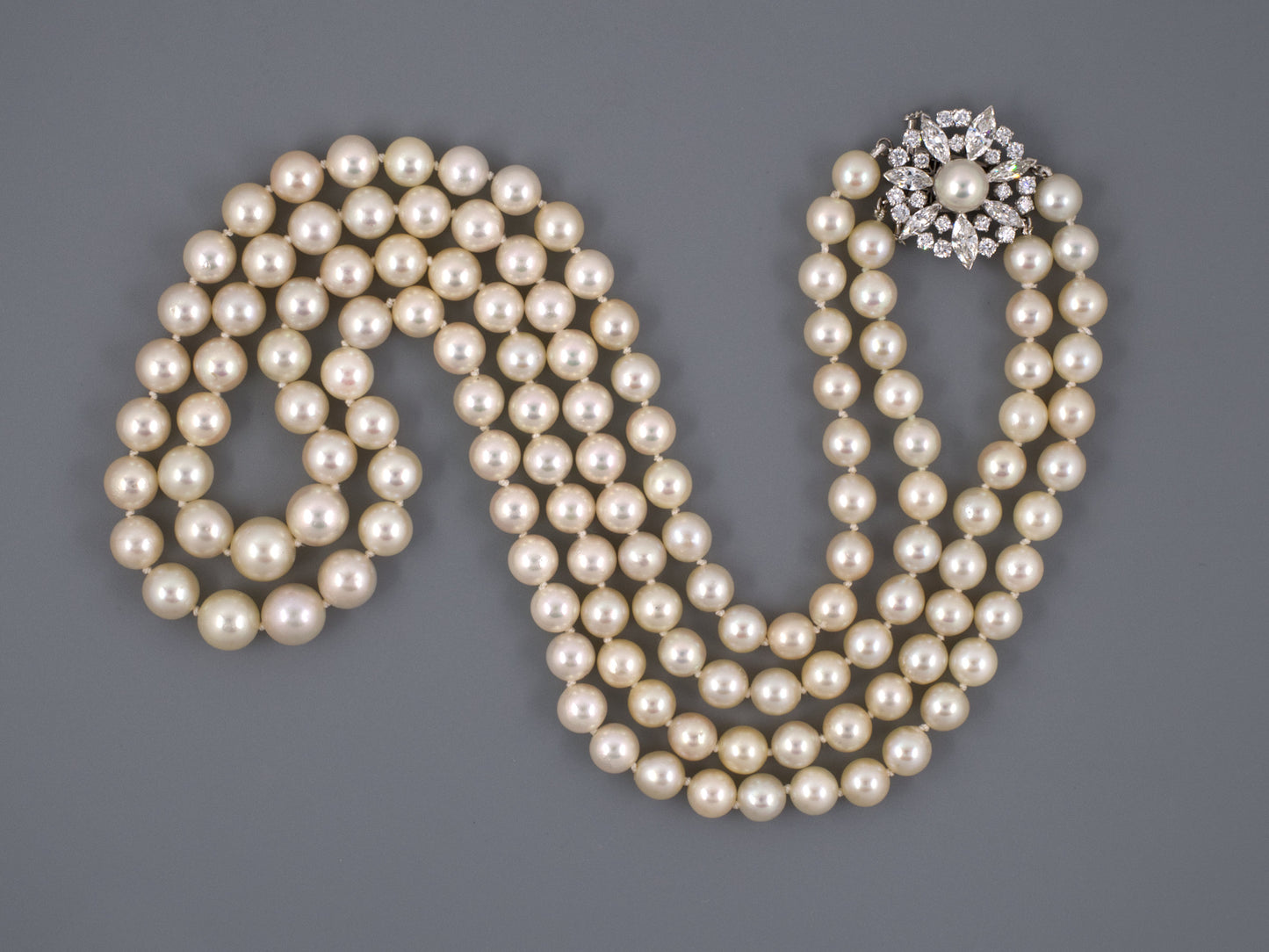 43801 - SOLD - Platinum Diamond Graduated Pearl Necklace