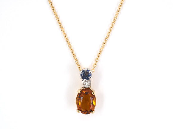 43836 - SOLD - Gold Citrine Sapphire Diamond Drop Pendant Necklace