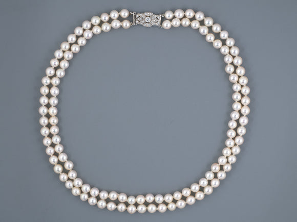43857 - SOLD - Art Deco Platinum Diamond Pearl Necklace