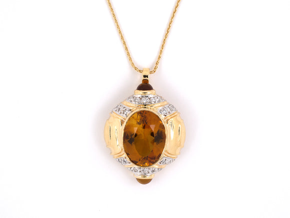 43860 - Gold Citrine Diamond Pendant Necklace