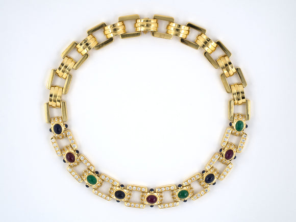43888 - SOLD - Gold Ruby Sapphire Emerald Diamond Necklace