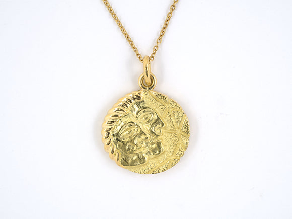 43909 - SOLD - Circa 1970s Tiffany Gold Circle Gemini Pendant Necklace