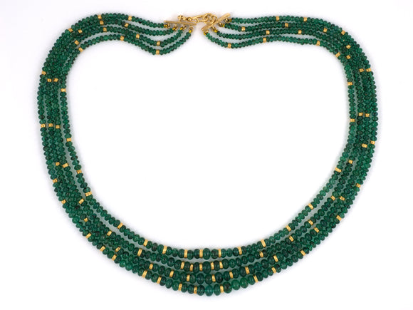 43943 - Gold Emerald Bead Sabi Rondel Necklace