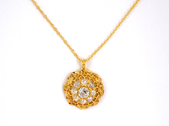 43983 - Victorian Circa 1880 Gold Diamond Pendant Necklace