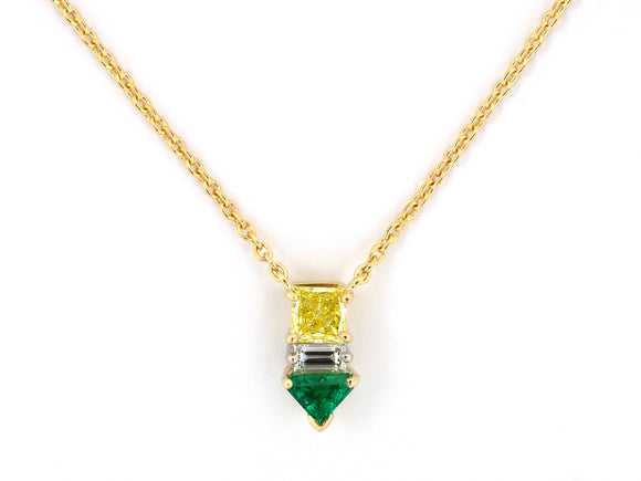 45010 - SOLD - Platinum Gold Yellow Diamond Emerald Pendant