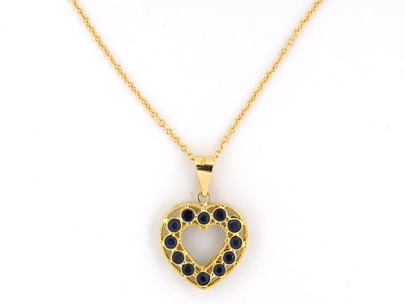 45016 - SOLD - Gold Sapphire Heart Pendant Necklace