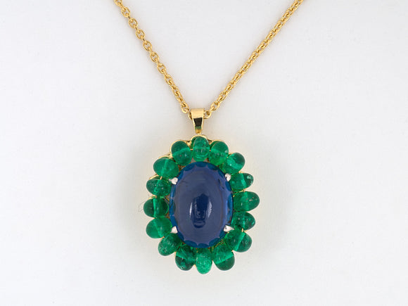 45021 - Gold Platinum AGL Sapphire Emerald Cluster Pendant