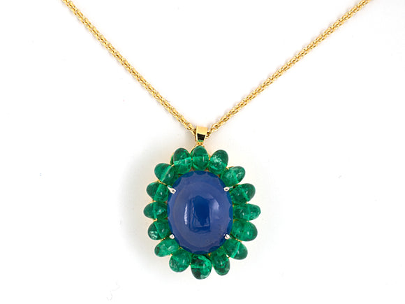 45023 - Gold Platinum Sapphire Emerald Cluster Pendant