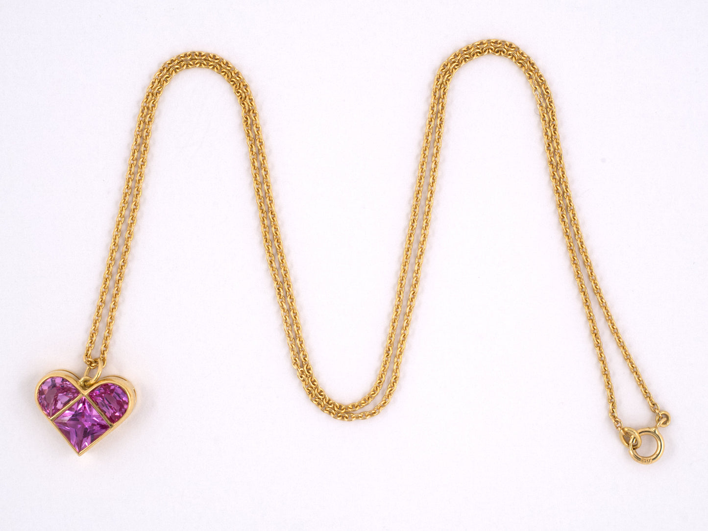 45083 - SOLD - Gold Pink Saphhire Heart Pendant Necklace