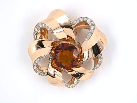 45086 - SOLD - Retro Bancelin Platinum Gold Citrine Diamond Wreath Pin Pendant
