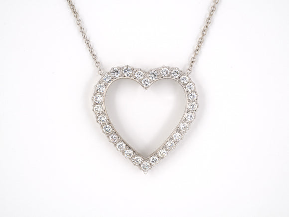 45087 - Circa 1950 Platinum Diamond Heart Pendant Necklace