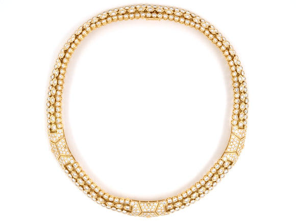 45091 - Cartier Rivoli Gold Diamond 3 Row Necklace