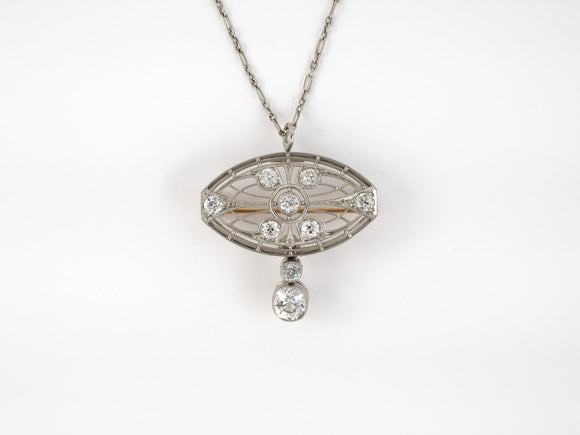 45106 - Edwardian Platinum Diamond Belle Epoque Detachable Pin Pendant Necklace