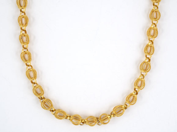 45117 - Gold Twisted Rope Open Knot Cage Link Necklace