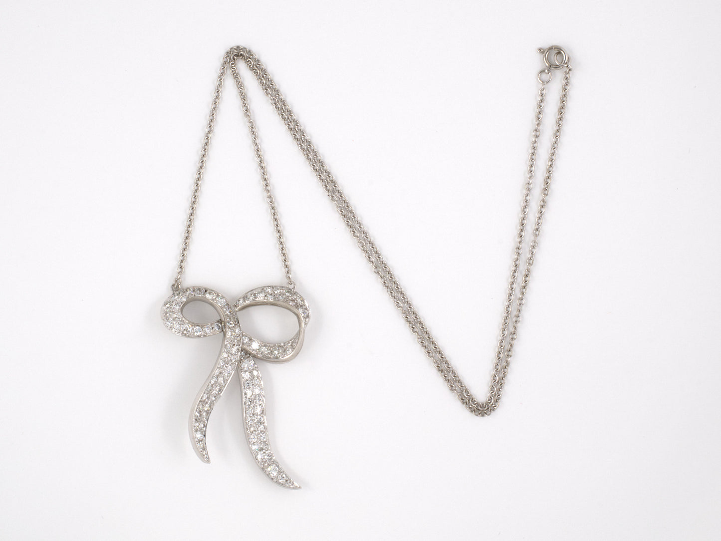 45128 - SOLD - Platinum Diamond Bow Pendant Necklace