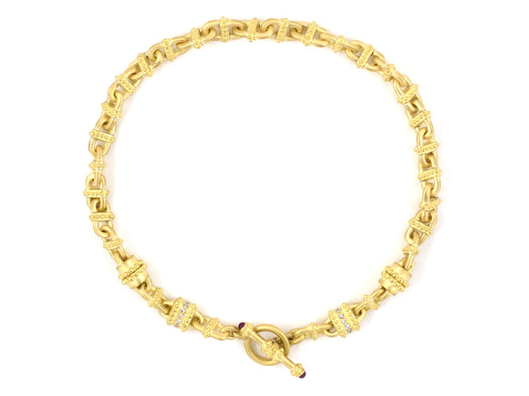 45143 - Gold Diamond Ruby Textured Link Necklace
