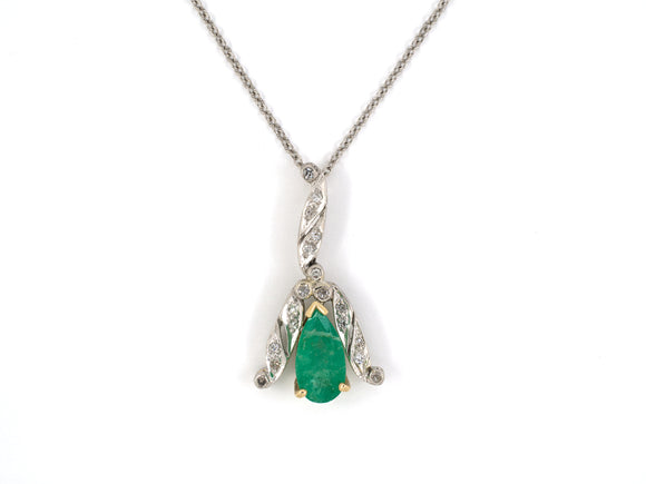 45162 - SOLD - Platinum Gold Diamond Emerald Drop Pendant Necklace