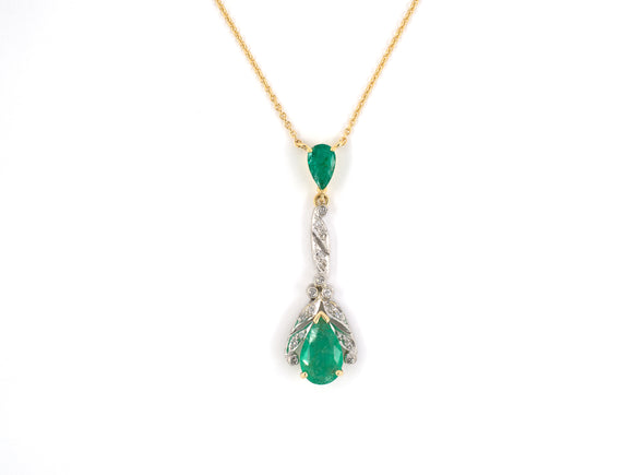 45163 - SOLD - Platinum Gold Diamond Emerald Drop Pendant Necklace