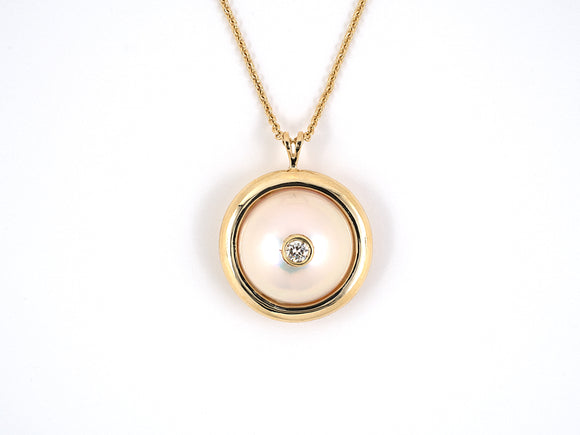 45173 - SOLD - Gold Mabe Pearl Diamond Pendant Necklace