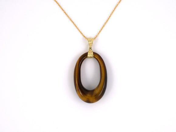 45181 - SOLD - Gold Tiger's Eye Oval Hoop Pendant Necklace