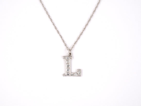 45183 - SOLD - Gold Diamond Letter L Pendant Necklace