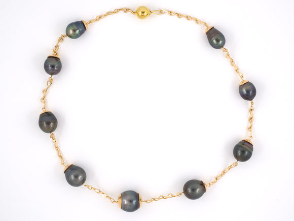 45191 - Gold Tahitian Black Baroque Pearl Necklace