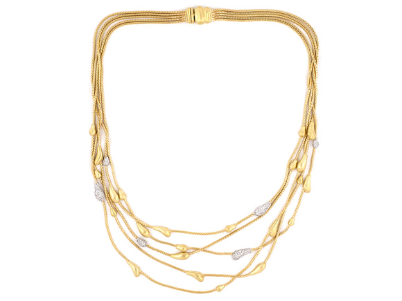 45199 - SOLD - Gold Diamond 5 Strand Alternating Tear Drop Ornament Necklace