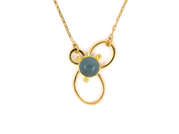 45217 - Gold Blue Green Quartz Pretzel Style Pendant Necklace