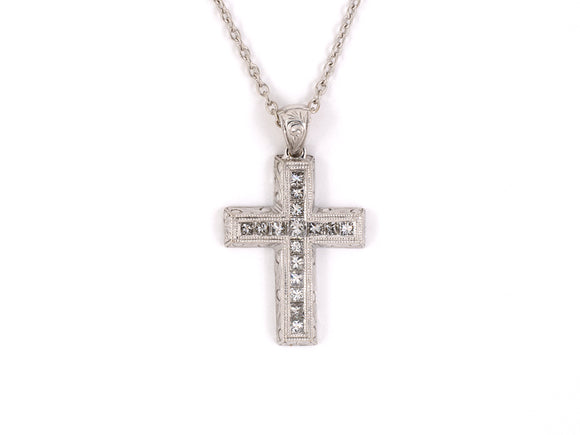 45219 - Gold Diamond Carved Cross Pendant With Cable Chain