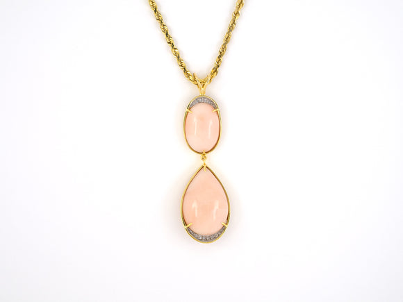 45223 - Gold Diamond Coral Drop Pendant Necklace