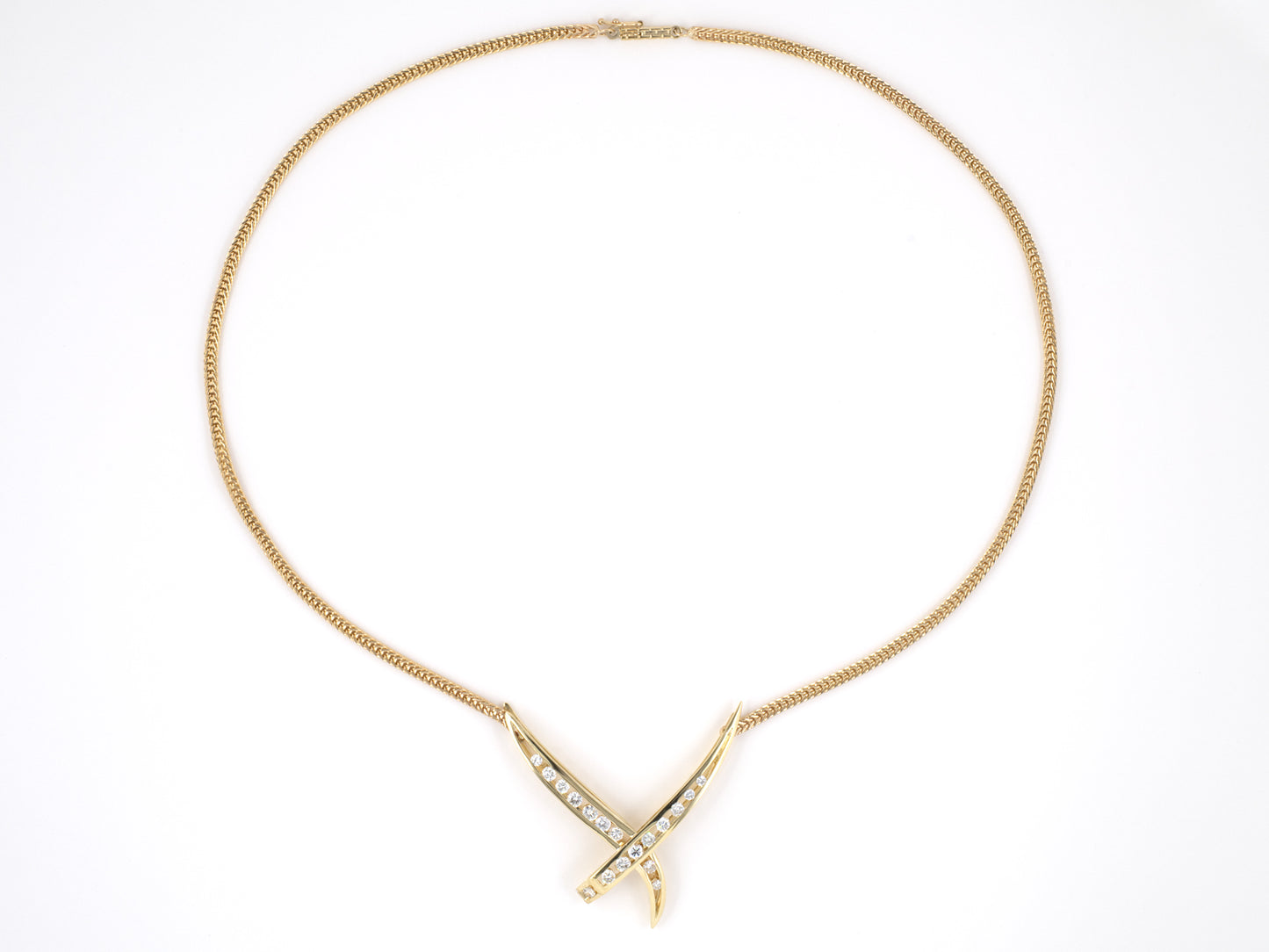 45233 - SOLD - Gold Diamond V Drop X Ornament Necklace