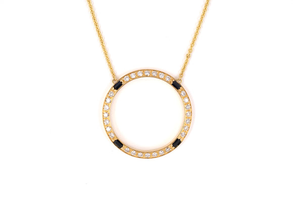 45238 - SOLD - Gold Diamond Sapphire Circle Pendant Necklace